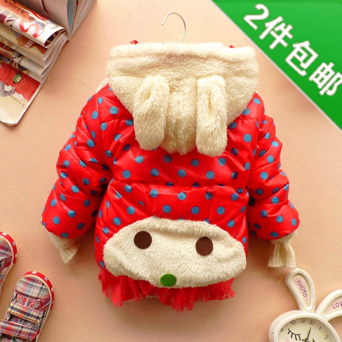 Children's clothing 2012 winter female child cotton-padded jacket cotton-padded jacket child cute with a hood outerwear baby