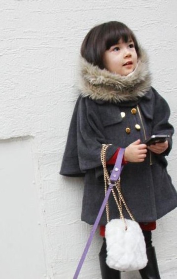 Children's clothing 2012 winter female child elegant fur collar cloak cape outerwear family fashion clothes for
