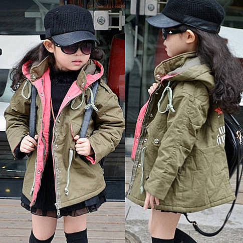 Children's clothing 2012 winter female child fresh handsome washed cotton fabric medium-long trench wadded jacket outerwear