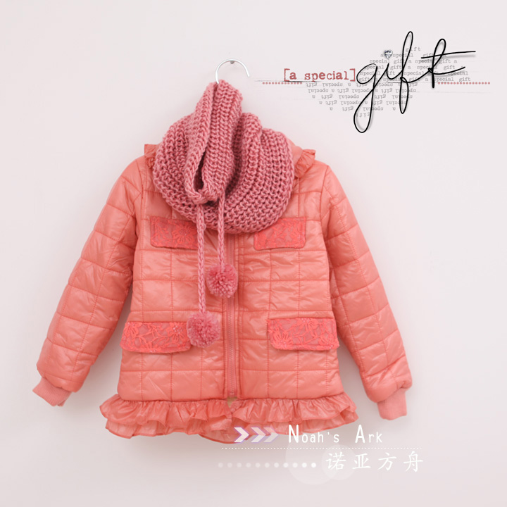 Children's clothing 2012 winter female child scarf dual lace decoration wadded jacket cotton-padded jacket k11-11