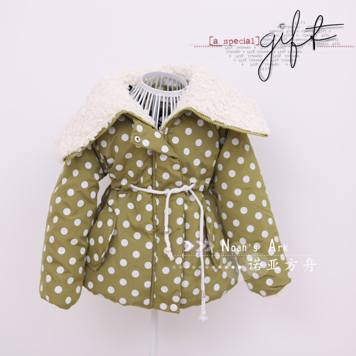 Children's clothing 2012 winter large lapel polka dot velvet child wadded jacket cotton-padded jacket winterisation clothing