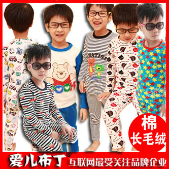 Children's clothing 2012 winter male child female child plus velvet thermal underwear child sleep set