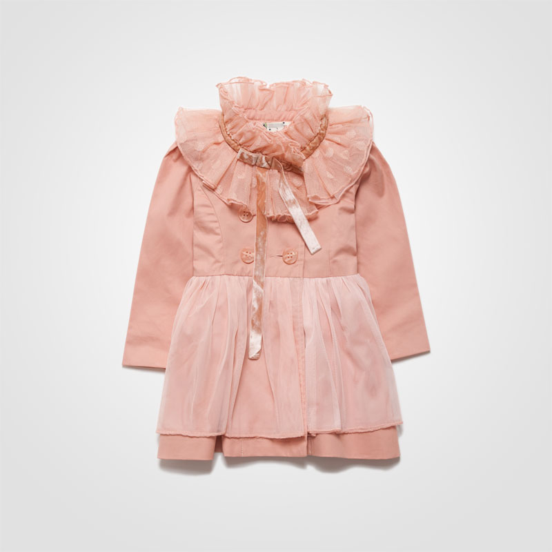 Children's clothing 2013 baby child female child pink short design outerwear trench 100% cotton double breasted tulle dress