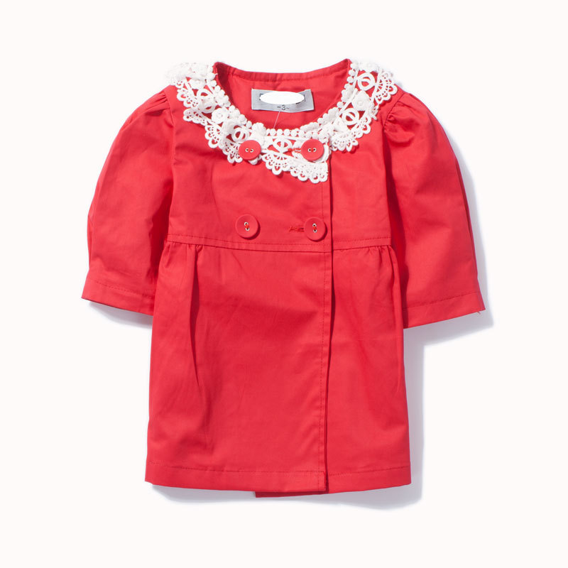 Children's clothing 2013 baby spring child female child outerwear red lace trench spring and autumn princess