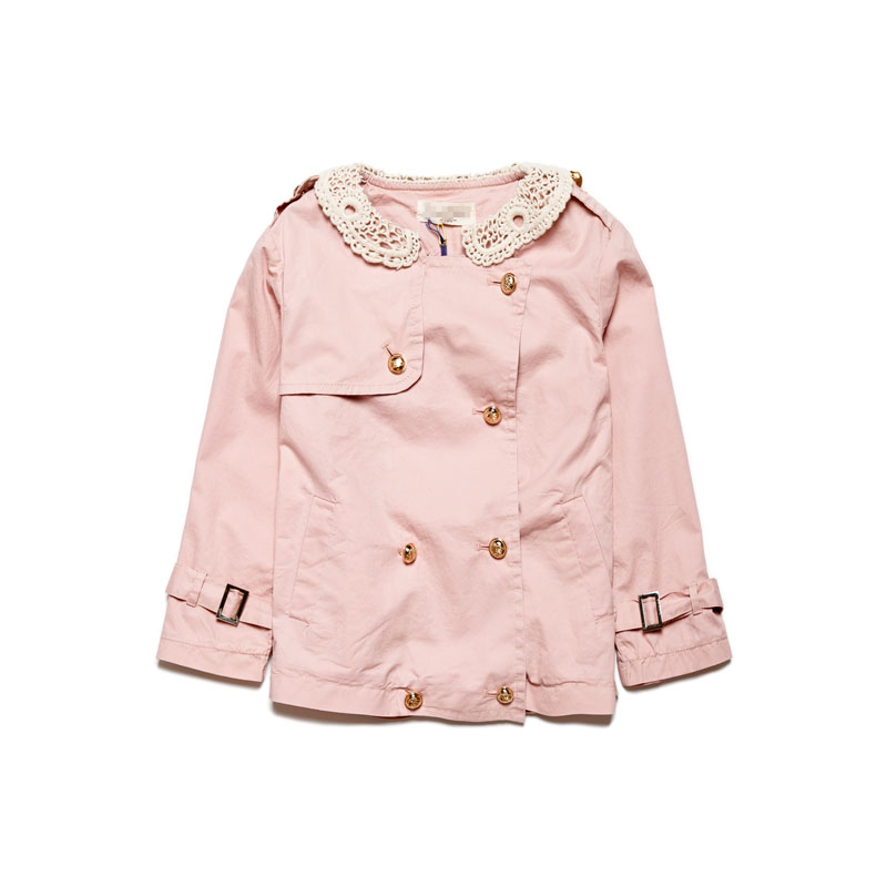 Children's clothing 2013 child baby female child spring outerwear double breasted short trench design cardigan peter pan collar