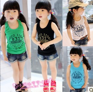 Children's clothing 2013 clothing girls candy color 100% cotton thread all-match vest