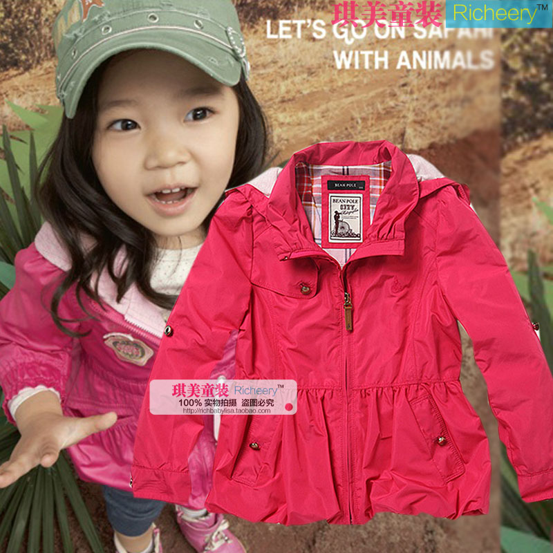 Children's clothing 2013 dual plaid sleeve rose with a hood female child dress jacket trench outerwear