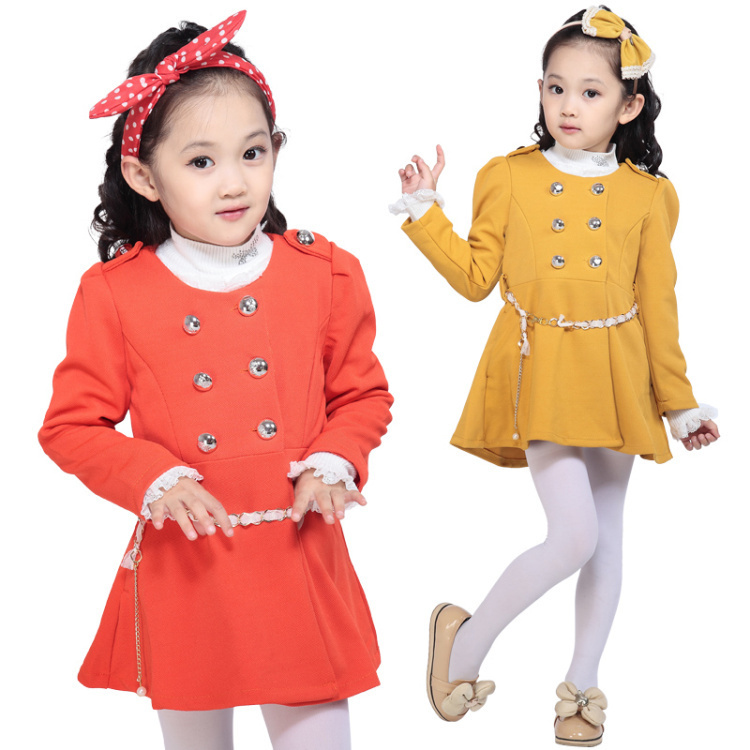Children's clothing 2013 female child spring trench ultra long double breasted casual coat