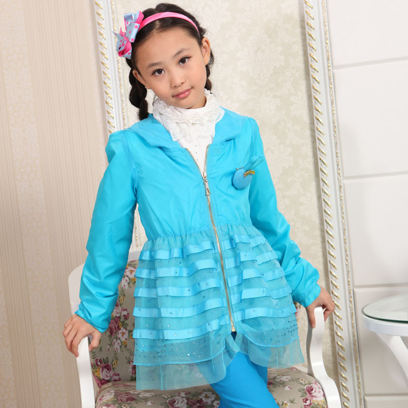 Children's clothing 2013 female child trench spring and autumn outerwear princess lace chiffon sun protection clothing outerwear