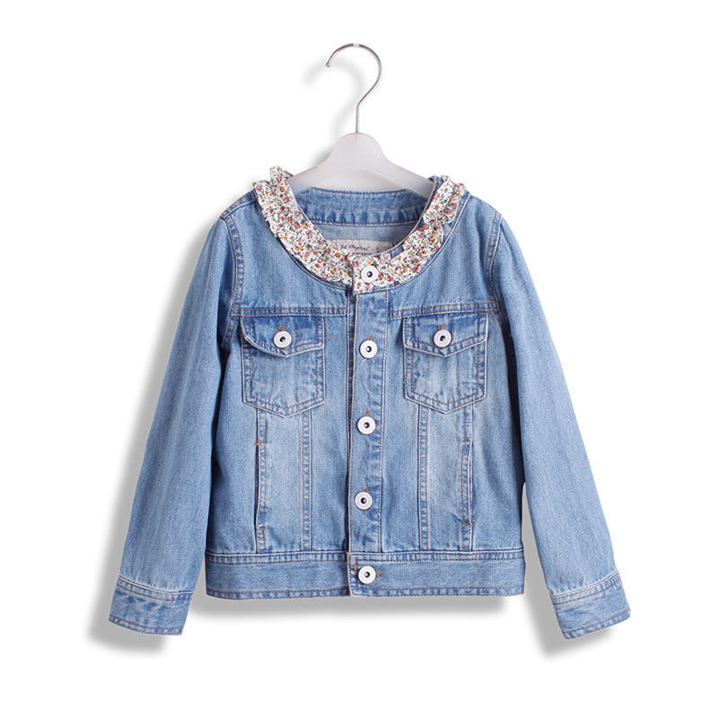 Children's clothing 2013 spring 100% cotton female child denim jacket child design o-neck short outerwear