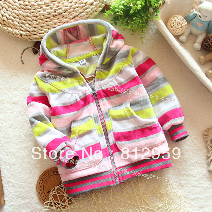Children's clothing 2013 spring and autumn velvet stripe single tier with a hood cardigan casual outerwear