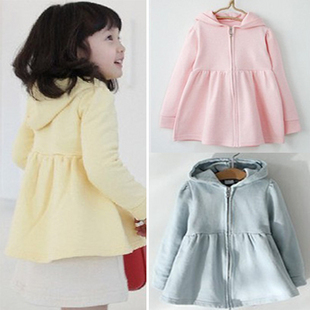 Children's clothing 2013 spring child long design thickening clothes female child cardigan sweatshirt with a hood outerwear