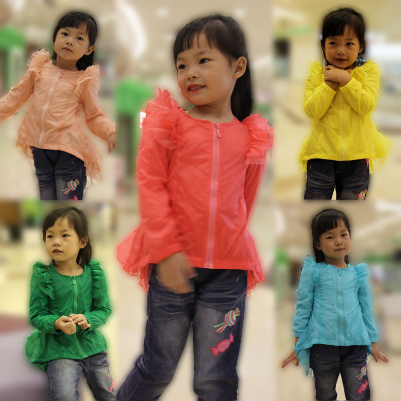 Children's clothing 2013 spring laciness child baby female child outerwear cardigan zipper sweater trench sun protection