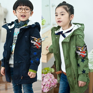 Children's clothing 2013 spring male child female child clothes kids clothes outerwear medium-long trench
