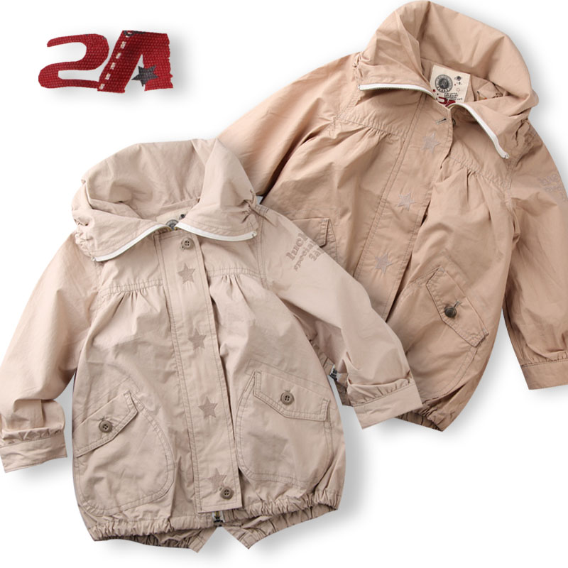 Children's clothing a 2a pentastar embroidery large lapel loose doll clothes trench outerwear