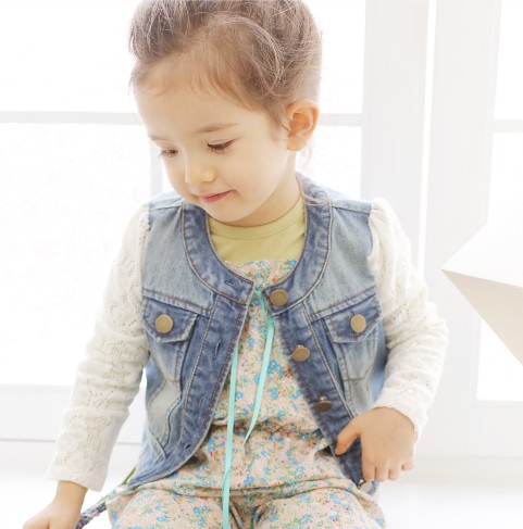 Children's clothing anna 2013 spring lace sleeve wearing white denim child outerwear