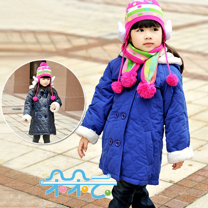 Children's clothing autumn and winter double breasted clip cotton overcoat female child thickening cotton-padded jacket children