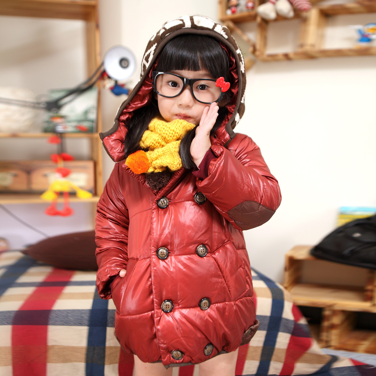 Children's clothing autumn and winter female child down cotton with a hood child cotton-padded jacket qf10250