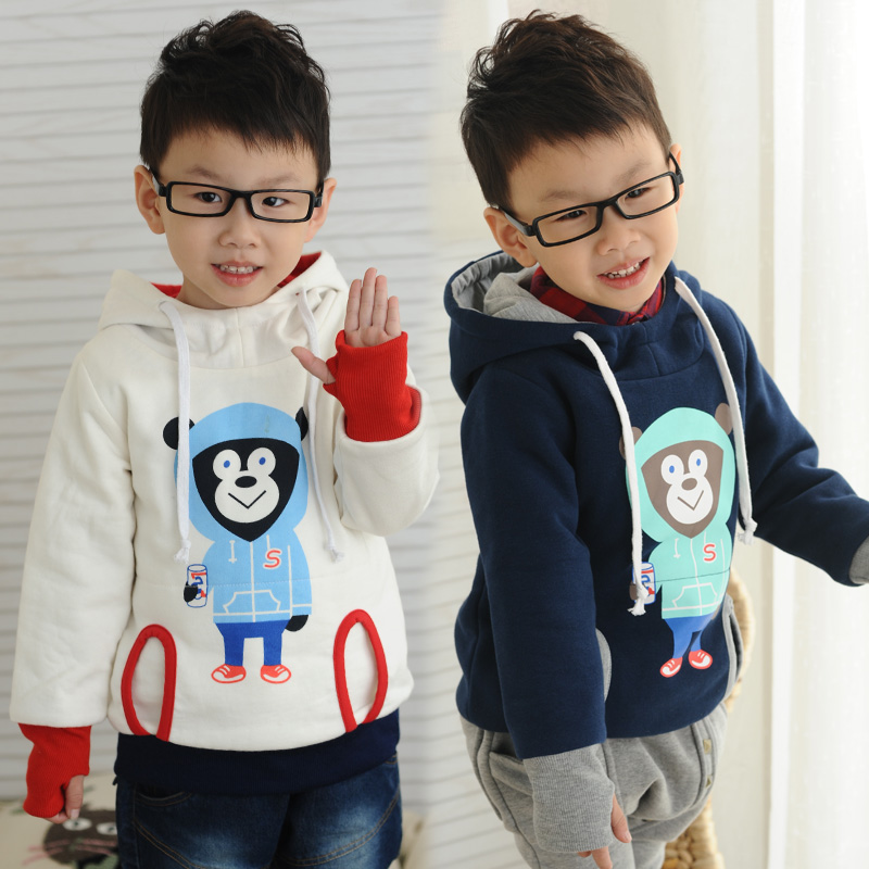 Children's clothing autumn and winter male child fleece thickening small with a hood child sweatshirt outerwear 821056