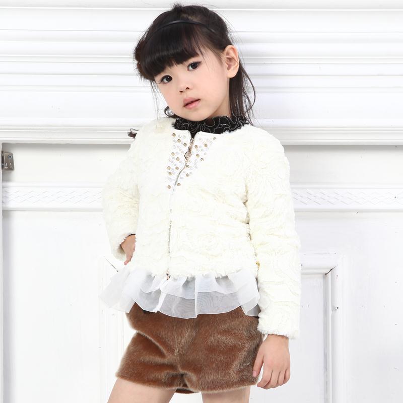 Children's clothing autumn and winter thickening female child plush fleece outerwear princess o-neck thermal child trench winter