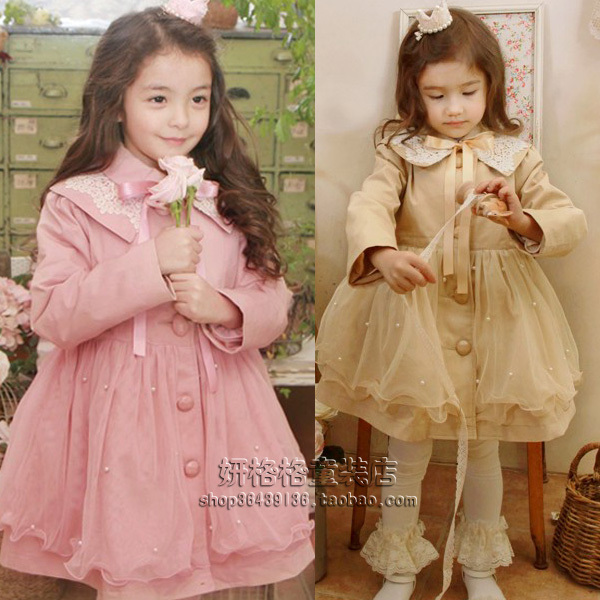 Children's clothing autumn female child long-sleeve dress tulle dress child trench outerwear