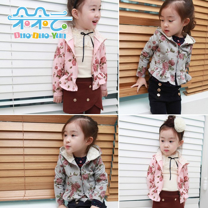 Children's clothing autumn outerwear bow with a hood zipper female child outerwear sweet small cardigan ts21033
