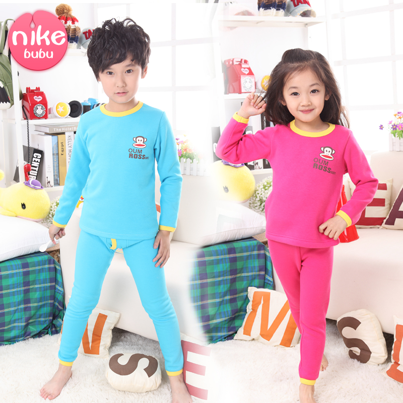 Children's clothing baby clothes male female child sleepwear plus velvet thickening child thermal underwear set 2012 autumn and