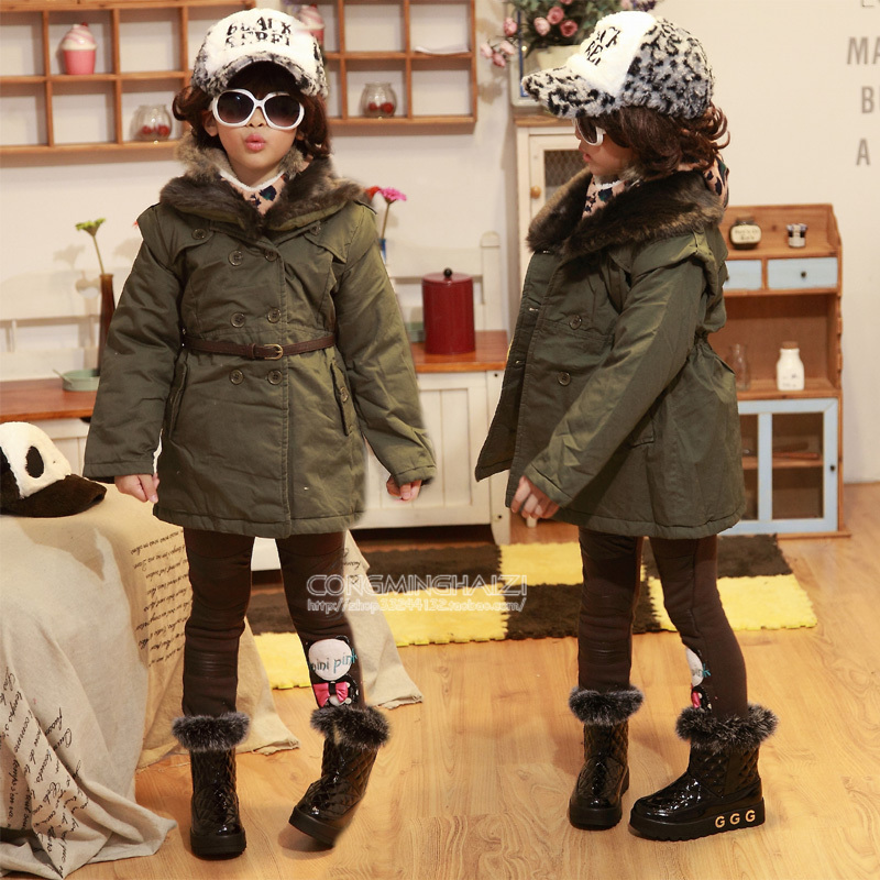 Children's clothing baby female child autumn and winter 2012 military child thickening trench clothes outerwear 130077