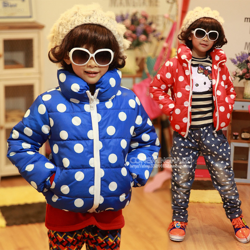 Children's clothing baby female child autumn and winter 2013 polka dot wadded jacket child outerwear female 985