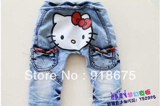 Children's clothing Boys and girls jeans hello kitty cowboy PP pants kid's trousers Free Shipping 2-7 years