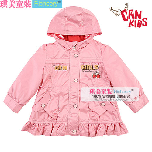 Children's clothing cankids 2013 new arrival lotus leaf bottom with a hood trench princess jacket outerwear