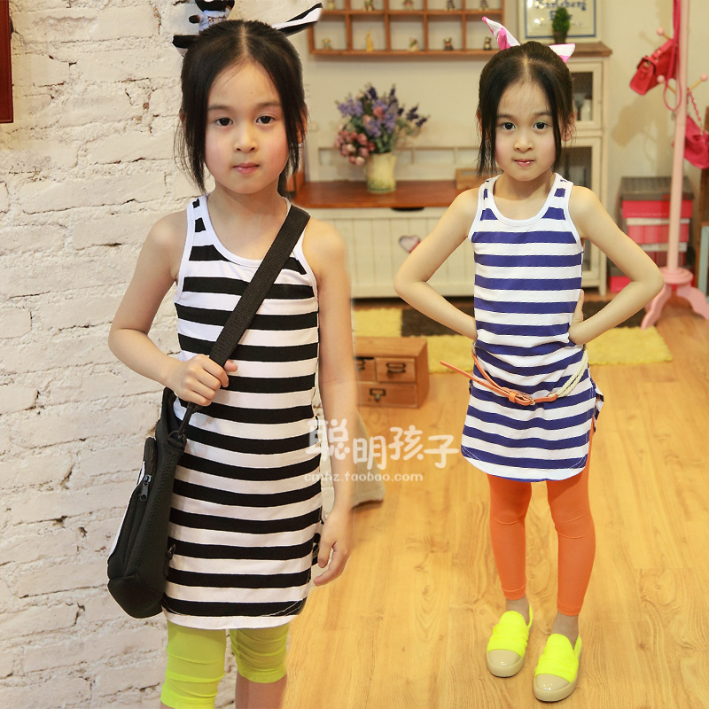 Children's clothing child summer female child 2013 100% cotton stripe long design summer vest 3627