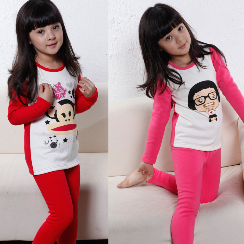 Children's clothing child thermal underwear set thickening plus velvet male child female child autumn and winter baby sleepwear