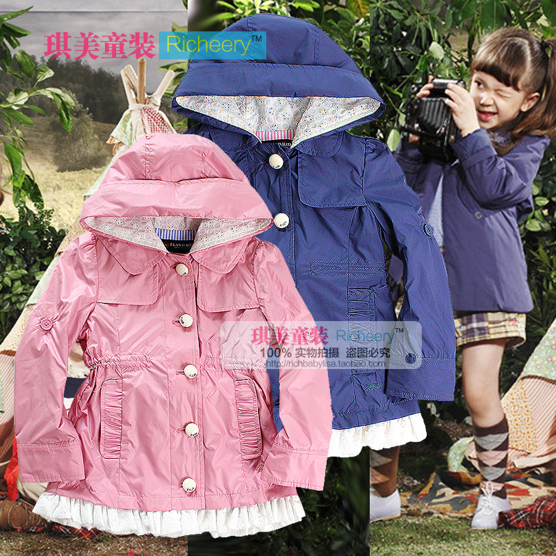 Children's clothing ELAND 798 meters 2013 embroidery cutout laciness princess slim waist with a hood trench