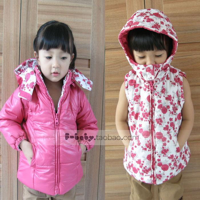Children's clothing f-baby child cotton-padded jacket female child wadded jacket vest reversible