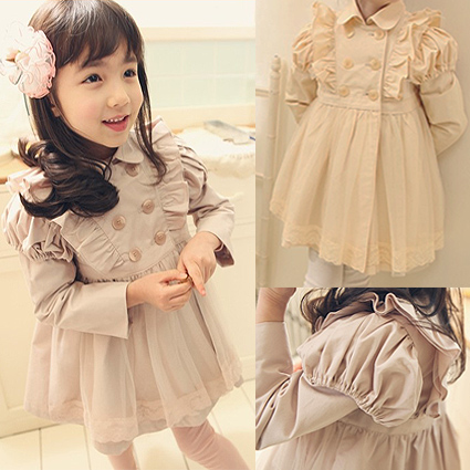 Children's clothing female autumn lace decoration gentlewomen double breasted layered dress trench outerwear cy4306