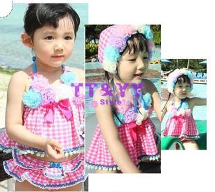 Children's clothing female child 2012 summer princess flower split swimsuit baby swimwear piece set