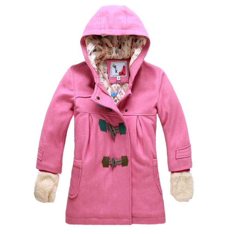 Children's clothing female child 2012 winter sweet horn button cotton-padded woolen trench outerwear