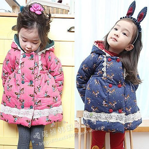 Children's clothing female child 2012 winter vintage child cotton-padded jacket onta outerwear wadded jacket trench
