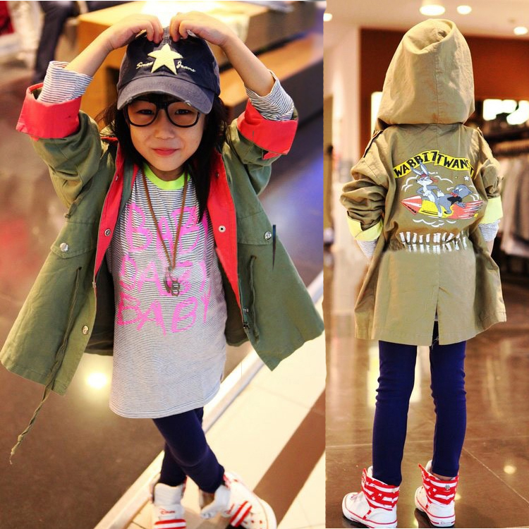 Children's clothing female child 2013 spring child clothes female child pure cotton-padded coat cartoon fashion trench