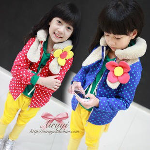 Children's clothing female child 2013 spring child cotton-padded jacket female child large corsage polka dot thickening