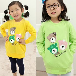 Children's clothing female child 2013 spring female child long design sweatshirt outerwear child 100% bear cotton sweatshirt