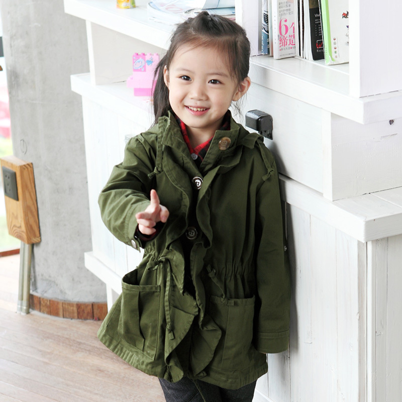 Children's clothing female child 2013 spring new arrival ruffle military wind child trench outerwear