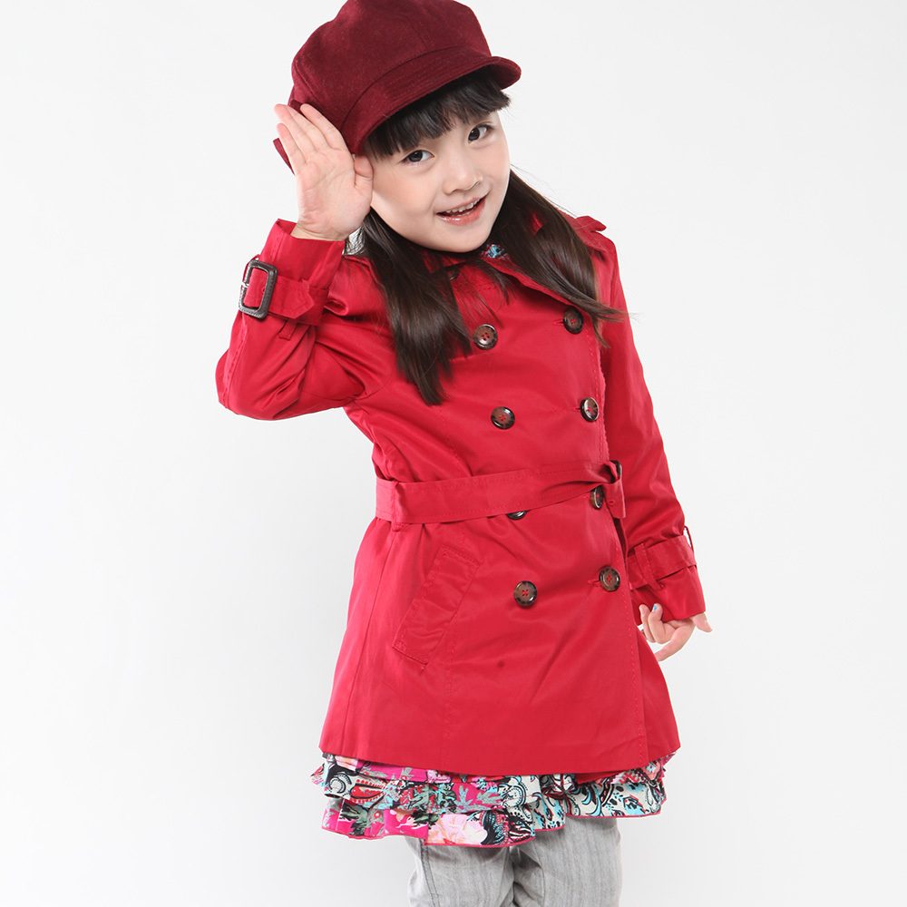 Children's clothing female child autumn 2012 child 100% cotton belt trench outerwear overcoat big boy all-match classic