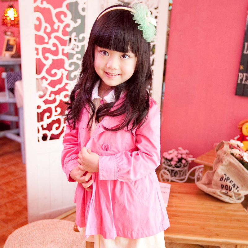 Children's clothing female child autumn 2012 medium-large child baby pink double breasted trench outerwear 13026