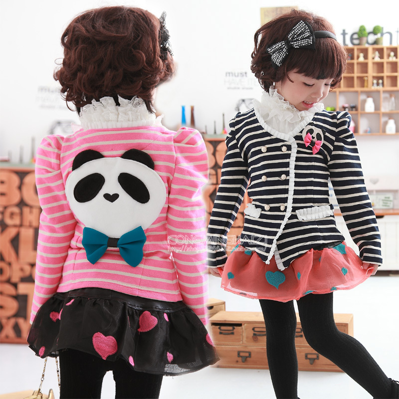 Children's clothing female child autumn 2013 child baby double breasted stripe all-match cardigan 03356