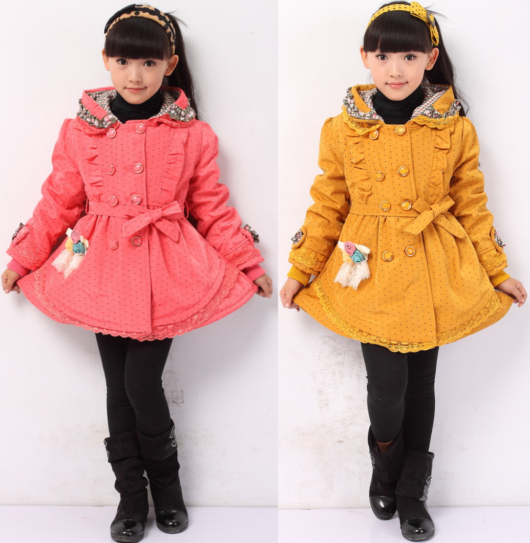 Children's clothing female child autumn and winter 2012 child double breasted trench outerwear child medium-long wadded jacket