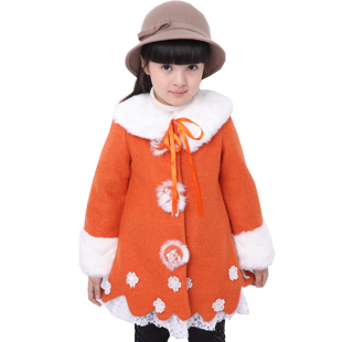 Children's clothing female child autumn and winter 2012 child fur collar woolen overcoat cotton-padded trench outerwear