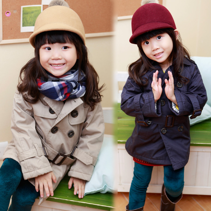 Children's clothing female child autumn and winter 2012 double breasted fashion plus cotton trench outerwear 102313