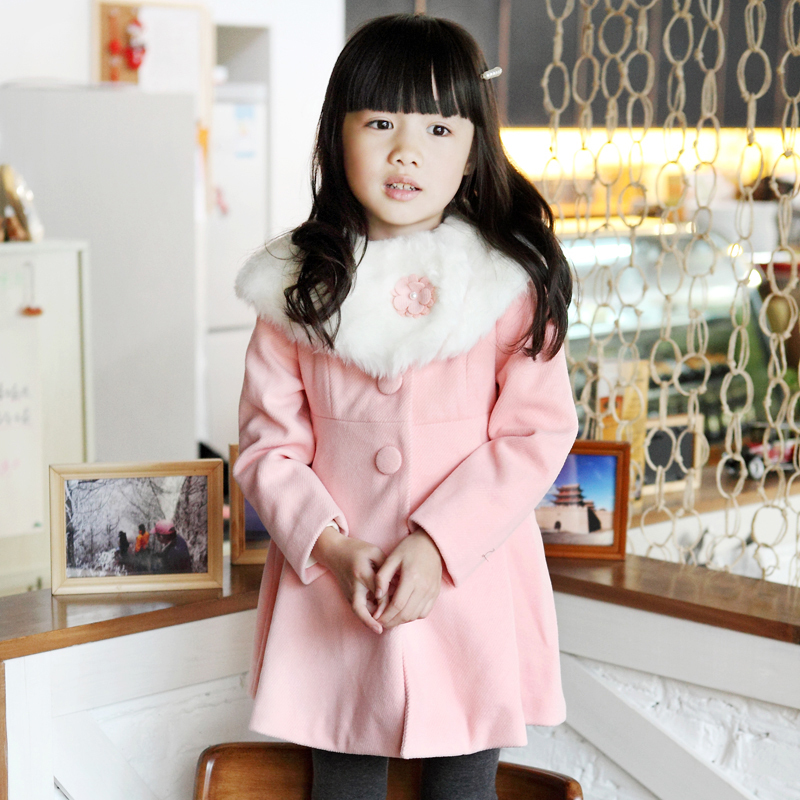 Children's clothing female child autumn and winter 2012 new arrival fur collar wool coat trench child outerwear